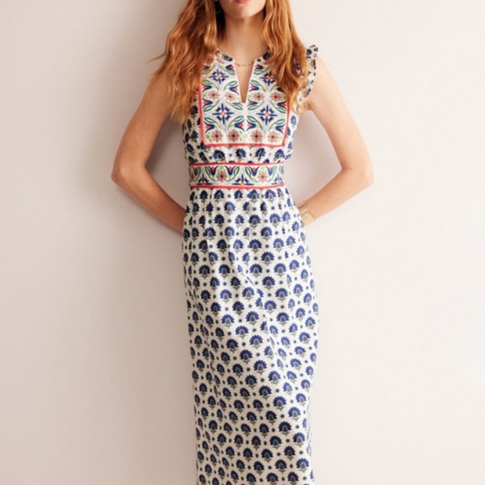 Frill Embroidered Midi Dress